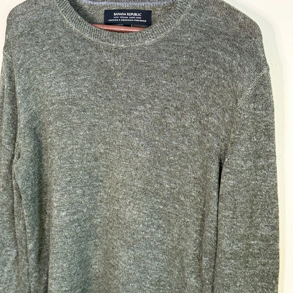 Banana Republic Italian Linen Sweater Mens L Tall Olive Green Lightweight Knit